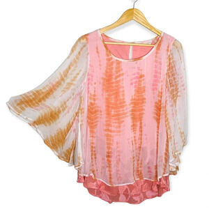 ✨NWT Soft Surroundings Coral Tie Dye Lisette Pullover Blouse Top Size Small